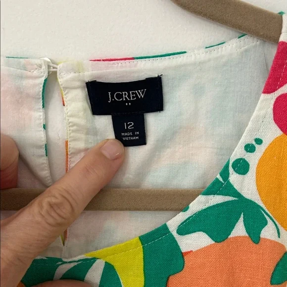 J. Crew Dress Size 12 Novelty Fruit Print Linen Tiered Ruffled Midi Beach Resort - Picture 2 of 15
